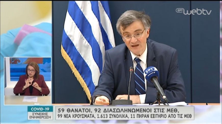 Τσιόδρας: Στους 59 οι νεκροί, 1.613 τα κρούσματα, 99 τα νέα