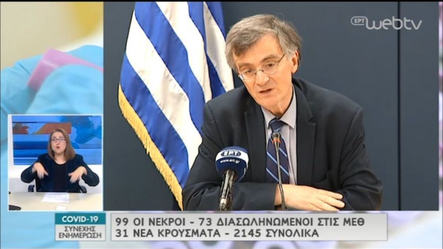 Σωτήρης Τσιόδρας:  Στους 99 οι νεκροί, 2.145 τα κρούσματα, 31 τα νέα